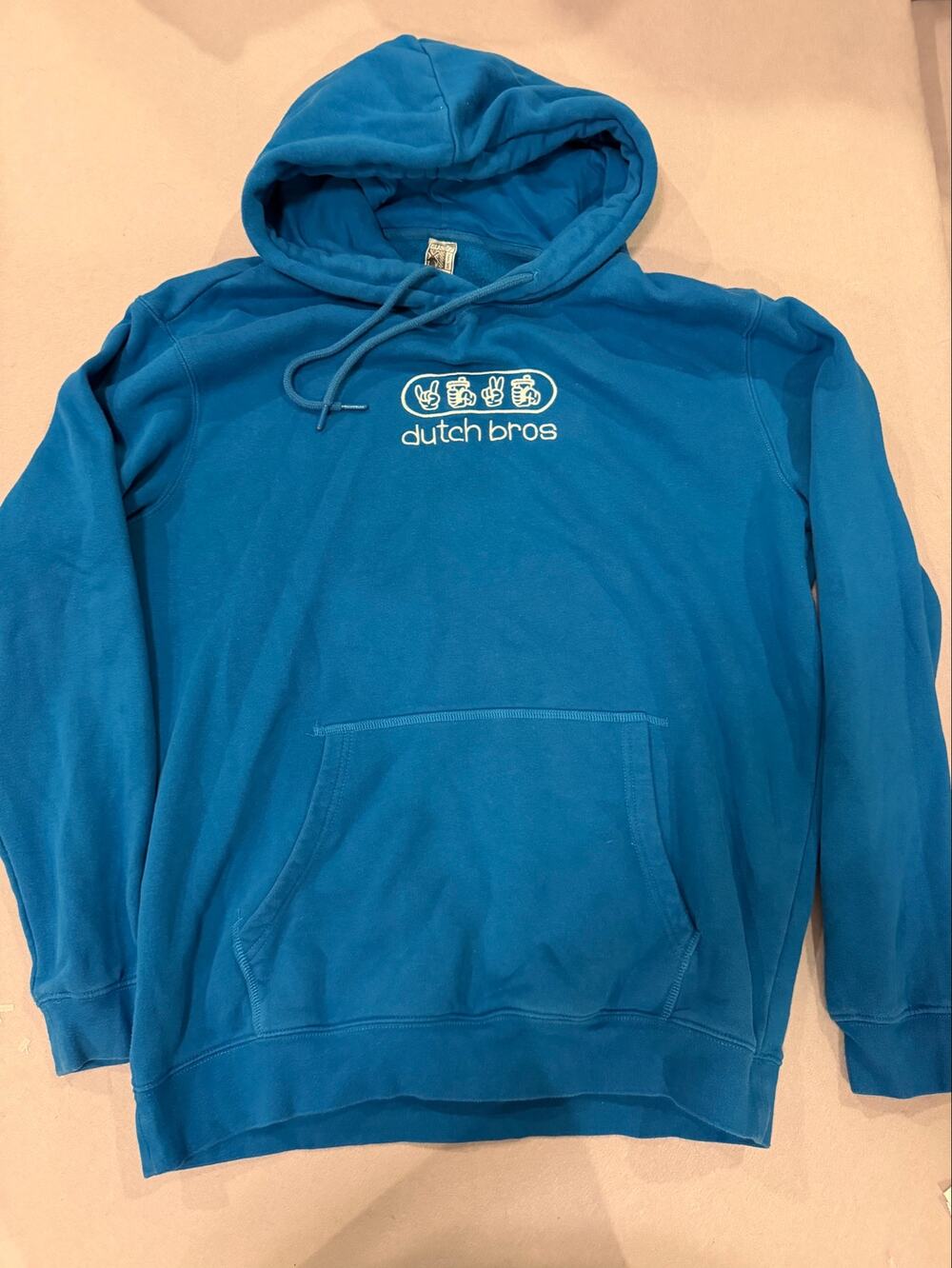 Dutch Bros Coffee Blue Embroidered Logo Pullover Hoodie Sweatshirt XL